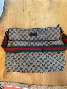 Gucci Brown GG Canvas Messenger with Green-Red Web Strap
